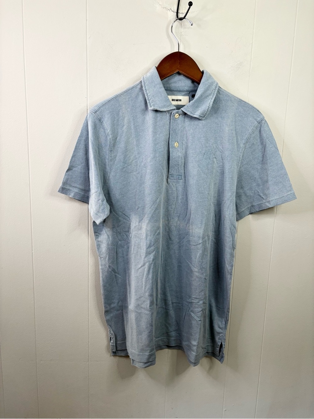 Buck Mason blue indigo dipped cotton polo size L new flaw